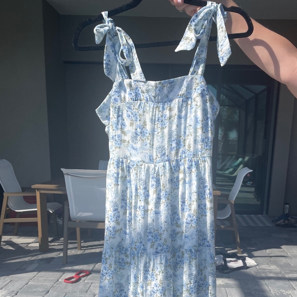 Blue and White Floral Maxi Dress